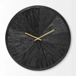 Clocks-Kirkland's Home Black Wood Texture Wall Clock With Gold Hands
