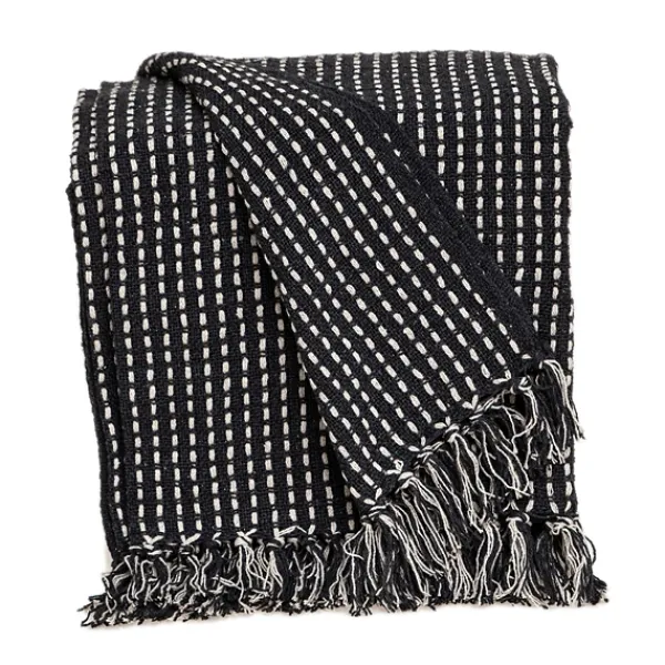 Blankets & Throws-Kirkland's Home Black Woven Pattern Wool Tassel Throw Black/White