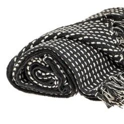 Blankets & Throws-Kirkland's Home Black Woven Pattern Wool Tassel Throw Black/White