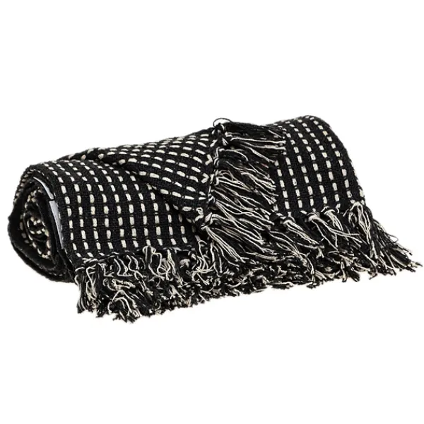 Blankets & Throws-Kirkland's Home Black Woven Pattern Wool Tassel Throw Black/White