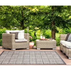 Outdoor Rugs-Kirkland's Home Blake Gray Cube Indoor/Outdoor Area Rug, 7X9 Gray/White