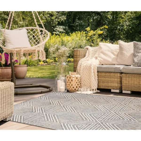 Outdoor Rugs-Kirkland's Home Blake Gray Zigzag Indoor/Outdoor Area Rug, 5X7 Gray/White