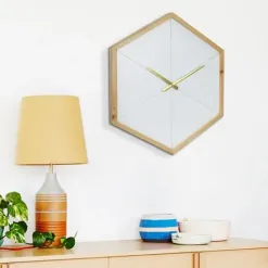 Clocks-Kirkland's Home Blond Wood Frame Hexagon Wall Clock