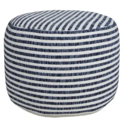 Pillows-Kirkland's Home Blue & White Stripe Organic Cotton Pouf Blue/White