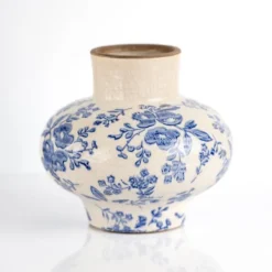 Vases-Kirkland's Home Blue And Cream Vintage Floral Genie Vase Blue/Ivory