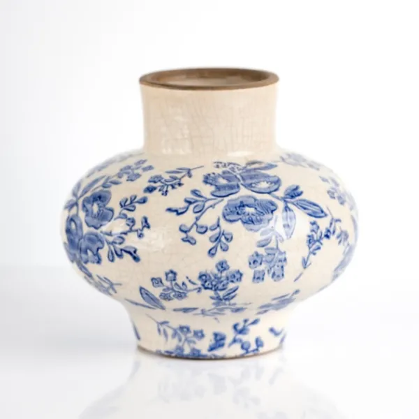 Vases-Kirkland's Home Blue And Cream Vintage Floral Genie Vase Blue/Ivory