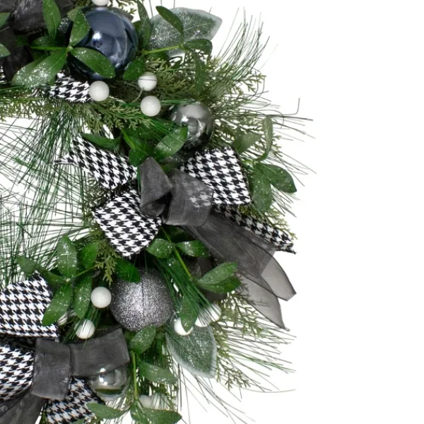 Wreaths-Kirkland's Home Blue And Gray Bow Wreath Green/Gray/Blue