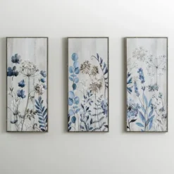 Canvas Art-Kirkland's Home Blue And Gray Floral Canvas Art Prints, Set Of 3 Blue/Gray