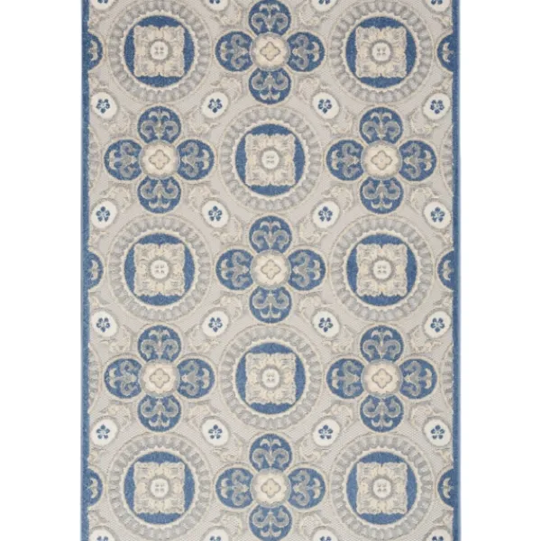 Outdoor Rugs-Kirkland's Home Blue And Gray Medallion Outdoor Area Rug, 6X9 Blue/Gray