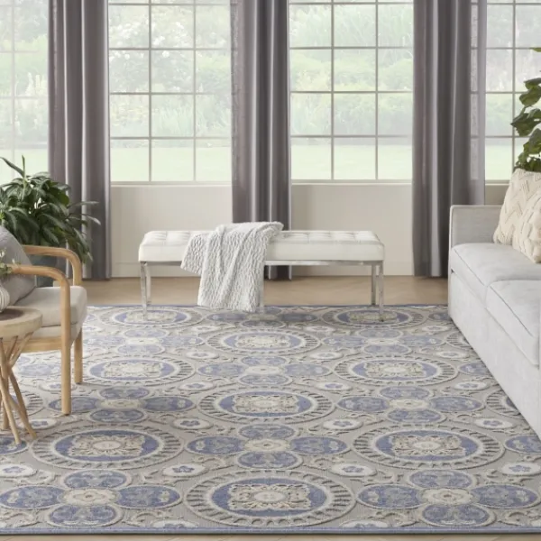 Outdoor Rugs-Kirkland's Home Blue And Gray Medallion Outdoor Area Rug, 6X9 Blue/Gray