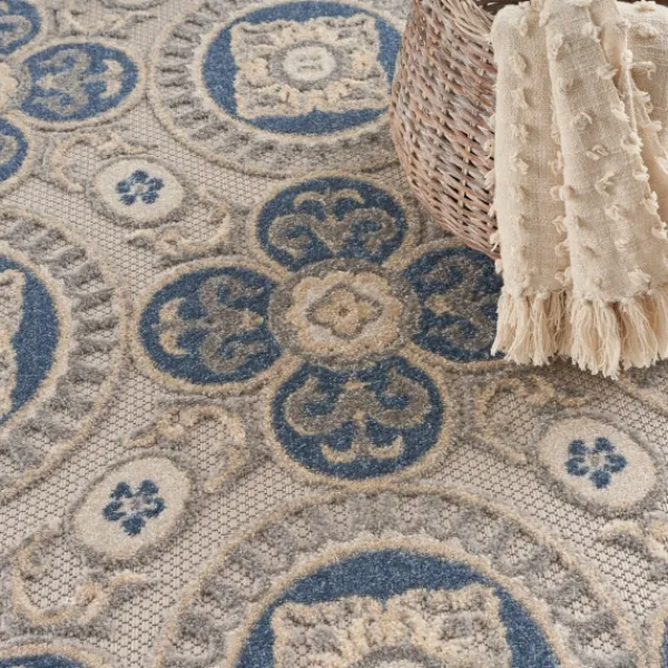 Outdoor Rugs-Kirkland's Home Blue And Gray Medallion Outdoor Area Rug, 6X9 Blue/Gray