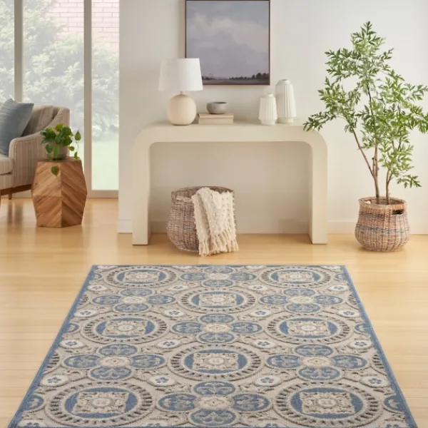 Outdoor Rugs-Kirkland's Home Blue And Gray Medallion Outdoor Area Rug, 6X9 Blue/Gray