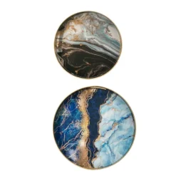 Decorative Trays-Kirkland's Home Blue And Gray Round Abstract Trays, Set Of 2 Blue/Gray/Multi