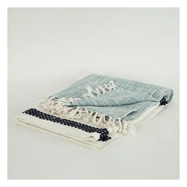 Blankets & Throws-Kirkland's Home Blue And Ivory Colorblock Throw Blue/Ivory