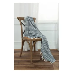 Blankets & Throws-Kirkland's Home Blue And Ivory Striped Cotton Throw Blue/Ivory