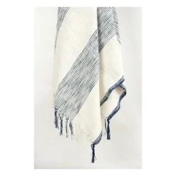 Blankets & Throws-Kirkland's Home Blue And Ivory Striped Woven Cotton Throw Blue/Ivory