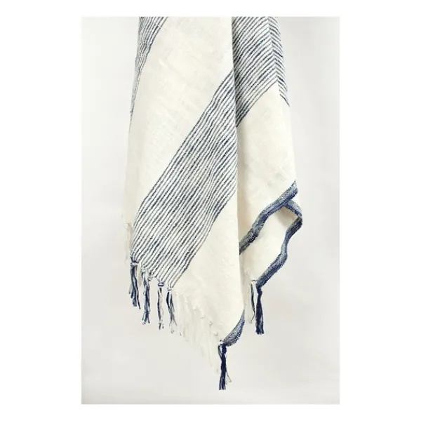 Blankets & Throws-Kirkland's Home Blue And Ivory Striped Woven Cotton Throw Blue/Ivory