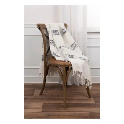 Blankets & Throws-Kirkland's Home Blue And Ivory Woven Stripe Throw Blue/Ivory