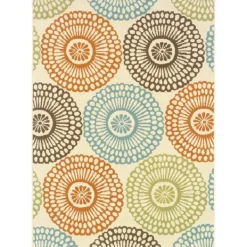 Outdoor Rugs-Kirkland's Home Blue And Orange Circles Outdoor Area Rug, 6X9 Orange/Blue