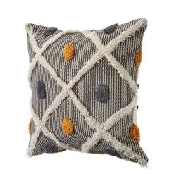 Pillows-Kirkland's Home Blue And Orange Tufted Accent Pillow Orange/Gray