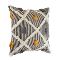Pillows-Kirkland's Home Blue And Orange Tufted Accent Pillow Orange/Gray