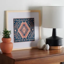 Wall Plaques-Kirkland's Home Blue And Pink Geometric Framed Textile Wall Plaque Blue/Pink