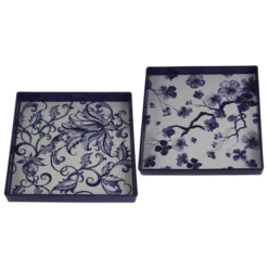 Decorative Trays-Kirkland's Home Blue And White Floral Trays, Set Of 2 Blue/White