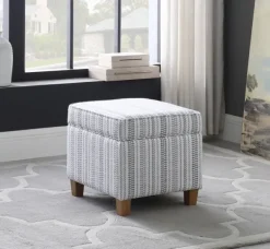 Benches & Ottomans-Kirkland's Home Blue And White Hometown Striped Storage Ottoman Blue/White