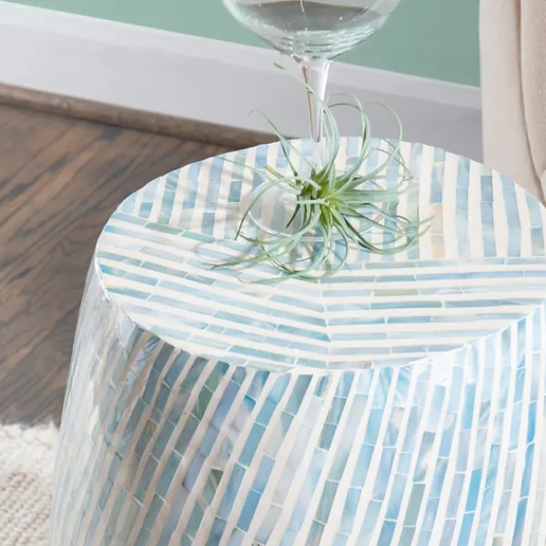 Accent & End Tables-Kirkland's Home Blue And White Mosaic Capiz Shell Drum End Table