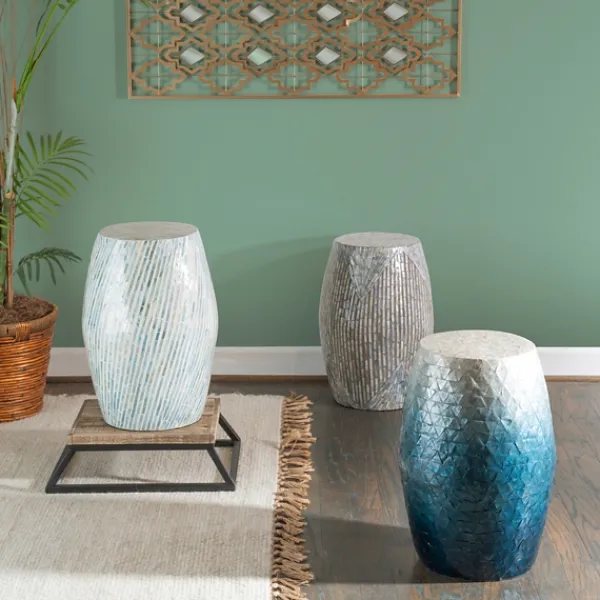 Accent & End Tables-Kirkland's Home Blue And White Mosaic Capiz Shell Drum End Table