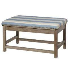 Benches & Ottomans-Kirkland's Home Blue And White Striped Upholstered Wood Bench Blue/White