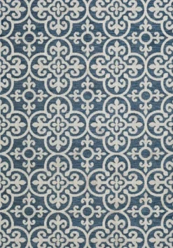 Outdoor Rugs-Kirkland's Home Blue Auckland Tile Outdoor Area Rug, 6X9 Blue/White