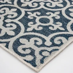 Outdoor Rugs-Kirkland's Home Blue Auckland Tile Outdoor Area Rug, 7X9 Blue/White