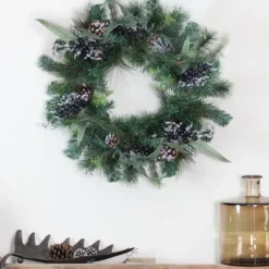 Wreaths-Kirkland's Home Blue Berries And Ice Twigs Wreath Green/Blue/Silver