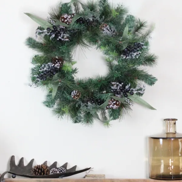 Wreaths-Kirkland's Home Blue Berries And Ice Twigs Wreath Green/Blue/Silver