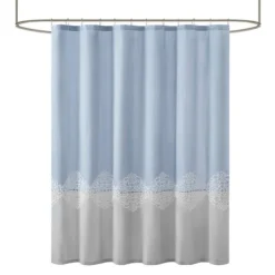 Shower Curtains-Kirkland's Home Blue Block Embroidered Shower Curtain Blue/Gray
