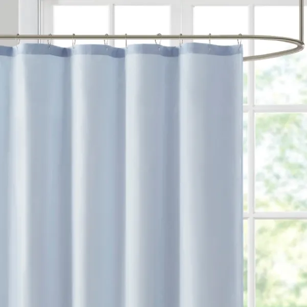 Shower Curtains-Kirkland's Home Blue Block Embroidered Shower Curtain Blue/Gray