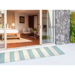 Outdoor Rugs-Kirkland's Home Blue Cabana Stripe Indoor/Outdoor Runner, 2X8 Blue/Ivory