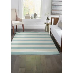 Outdoor Rugs-Kirkland's Home Blue Cabana Stripe Indoor/Outdoor Area Rug, 8X11 Blue/Ivory
