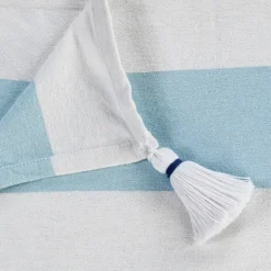 Blankets & Throws-Kirkland's Home Blue Cabana Stripe Tassel Throw Blue/White