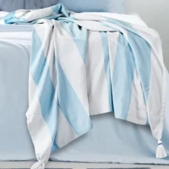 Blankets & Throws-Kirkland's Home Blue Cabana Stripe Tassel Throw Blue/White