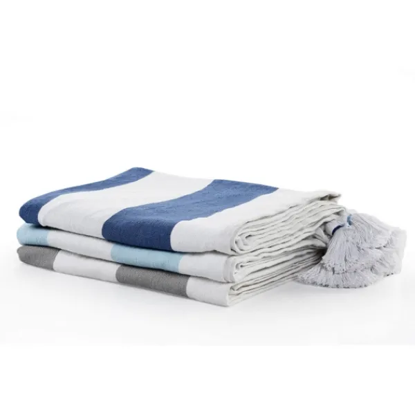 Blankets & Throws-Kirkland's Home Blue Cabana Stripe Tassel Throw Blue/White