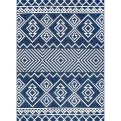 Outdoor Rugs-Kirkland's Home Blue Cassie Global Outdoor Area Rug, 5X8 Blue/White
