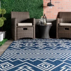 Outdoor Rugs-Kirkland's Home Blue Cassie Global Outdoor Area Rug, 5X8 Blue/White
