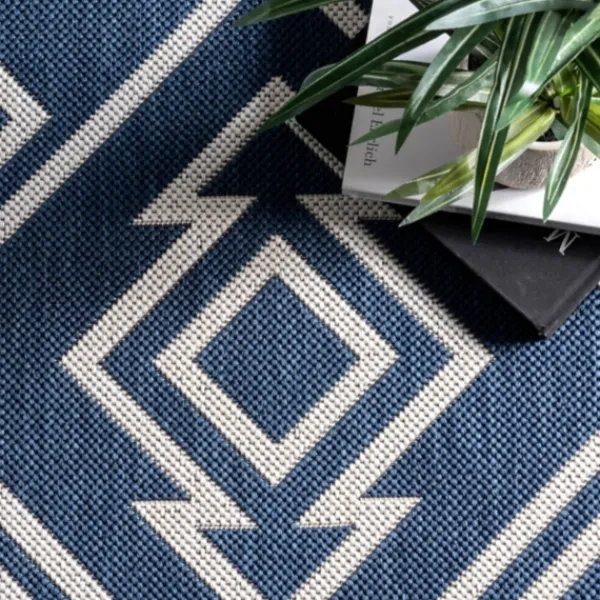 Outdoor Rugs-Kirkland's Home Blue Cassie Global Outdoor Area Rug, 5X8 Blue/White