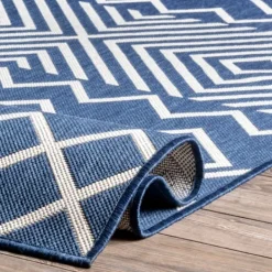 Outdoor Rugs-Kirkland's Home Blue Cassie Global Outdoor Area Rug, 5X8 Blue/White