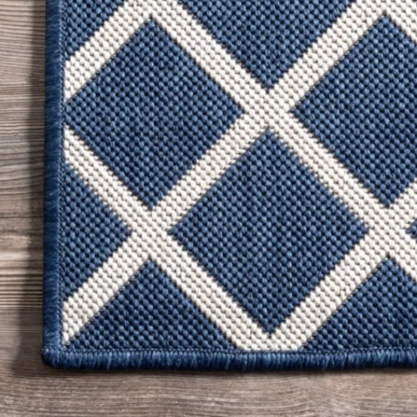 Outdoor Rugs-Kirkland's Home Blue Cassie Global Outdoor Area Rug, 5X8 Blue/White