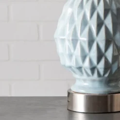 Table Lamps-Kirkland's Home Blue Ceramic Geometric Diamond Table Lamp White