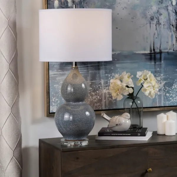 Table Lamps-Kirkland's Home Blue Ceramic Hourglass Table Lamp White