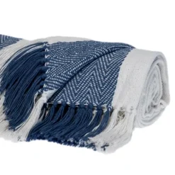 Blankets & Throws-Kirkland's Home Blue Chalet Striped Fringe Throw Blue/White